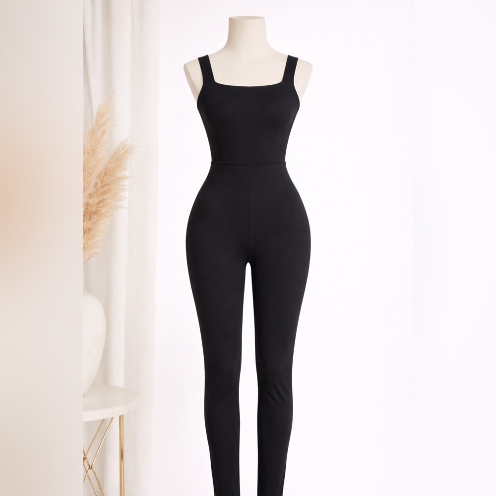 Zara Black Bodycon Jumpsuit size S Double Layer Strech Sleeveless Fitted Jumpsui